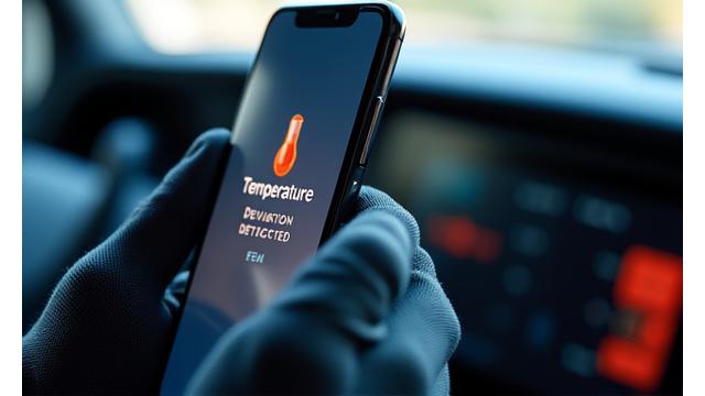 Smartphone displaying an instant alert notification for temperature deviation
